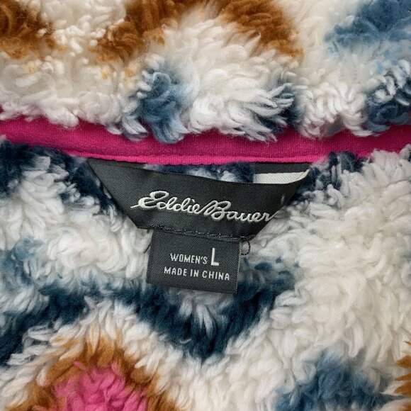 Eddie Bauer Aztec Printed Quest Plush Teddy Fleece Pullover Jacket L - Picture 3 of 5